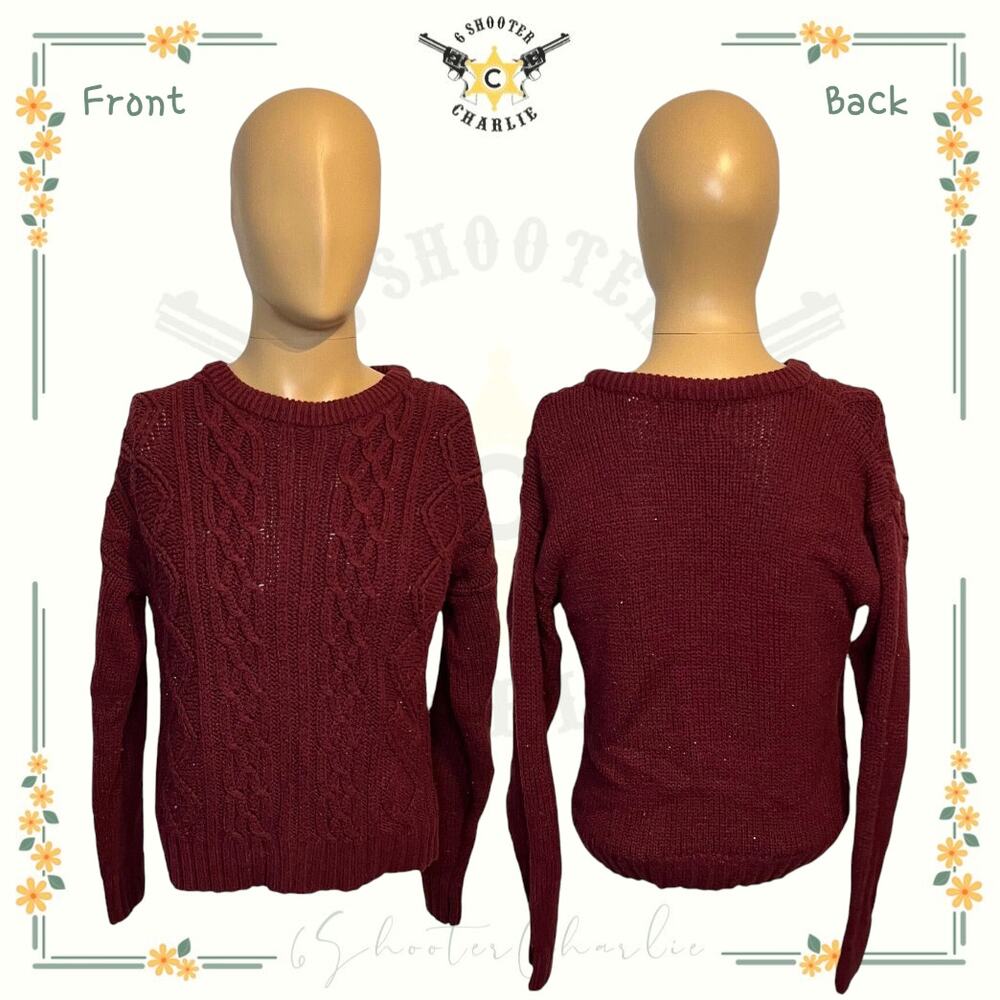 Vintage Oakton Limited Sweater Mens Size M Brick Red Cable Knit Long Sleeve